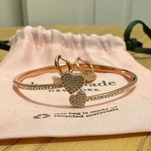 Kate Spade New York Rose Gold Crystal Heart Bangle with Matching Hoop Earrings - Picture 3 of 8